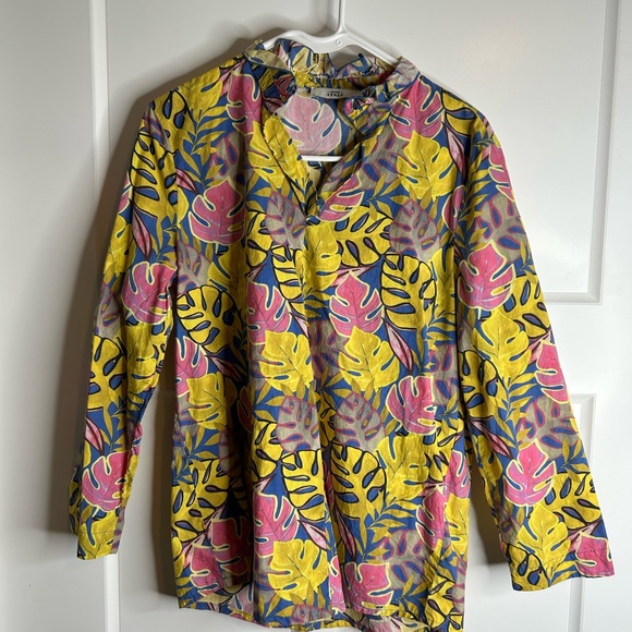 0039 Italy Womens Size Mediumlong Sleeve Floral Blouse Ruffle Collar 6273 - Picture 1 of 10